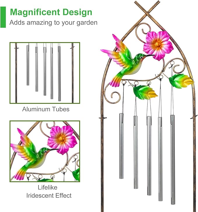 Plant Stands with Garden Trellis, 48” Metal Standing Wind Chimes Plant Pot - Image 4