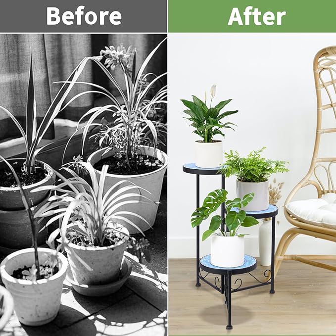 Plant Stand Indoor 3 Tie Mosaic Metal Corner Shelf Outdoor Plant Pot Holder - Image 5