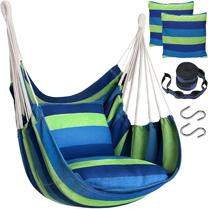 Halalona Hammock Chair Hanging Hammock Chair Rope Swing 2 Cushions by Halalona
