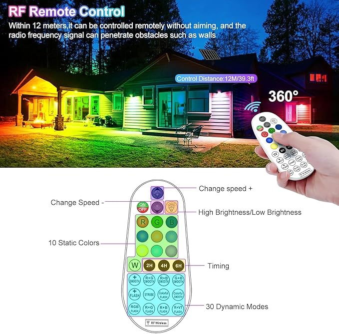 CLY Solar 6 in 1 RGB Spotlights Outdoor Garden, 10 Colors 12 Modes Solar Garden - Image 3