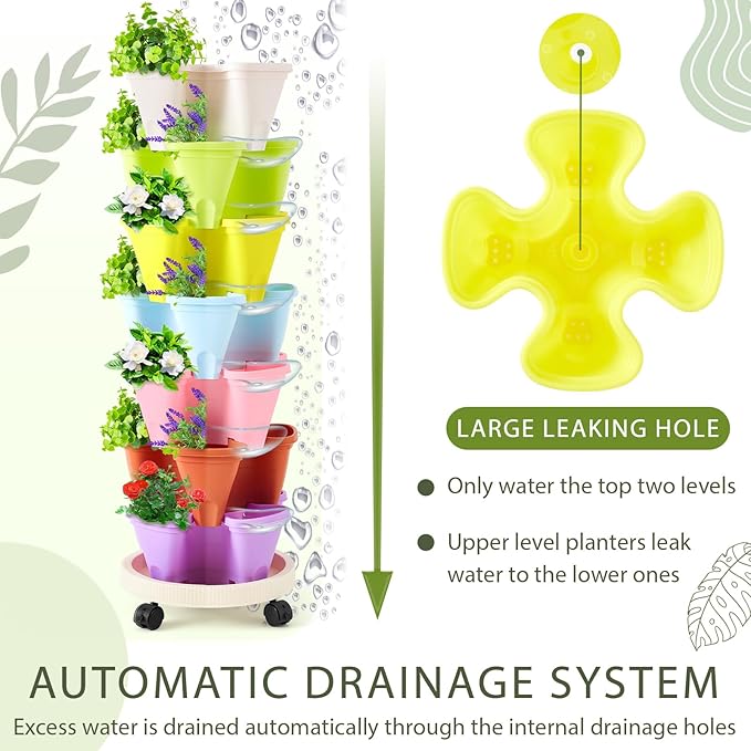Umigy 2 Set of 7 Tier Vertical Planter Stackable Tower Planters Strawberry Herb - Image 3