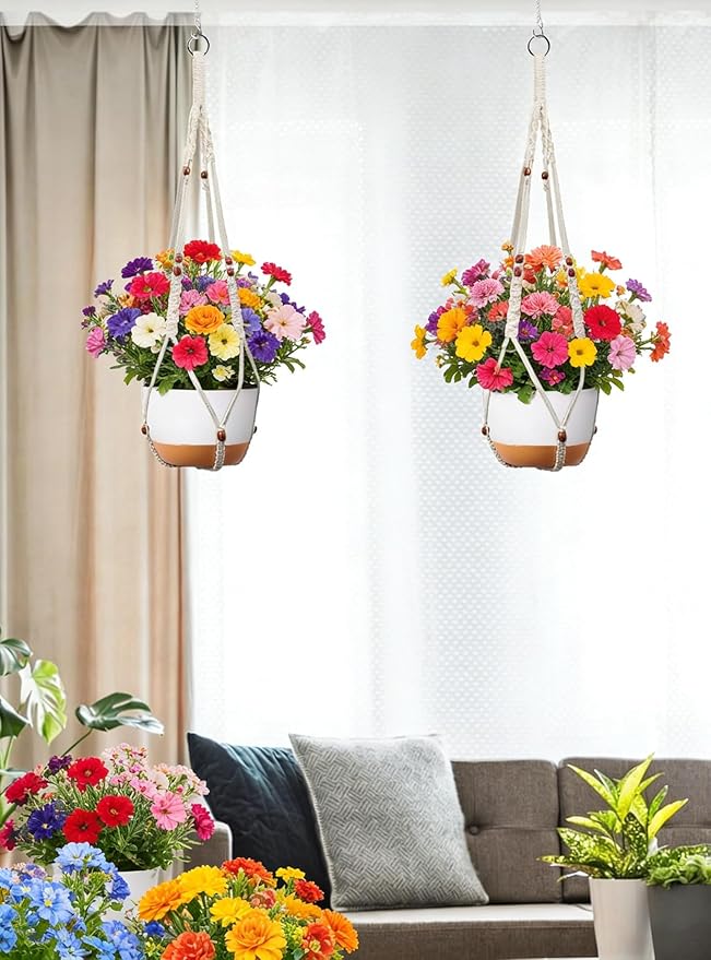 35 inch Macrame Plant Hanger for 5-10 Pot Indoor wall Window Boho Long Crochet - Image 6