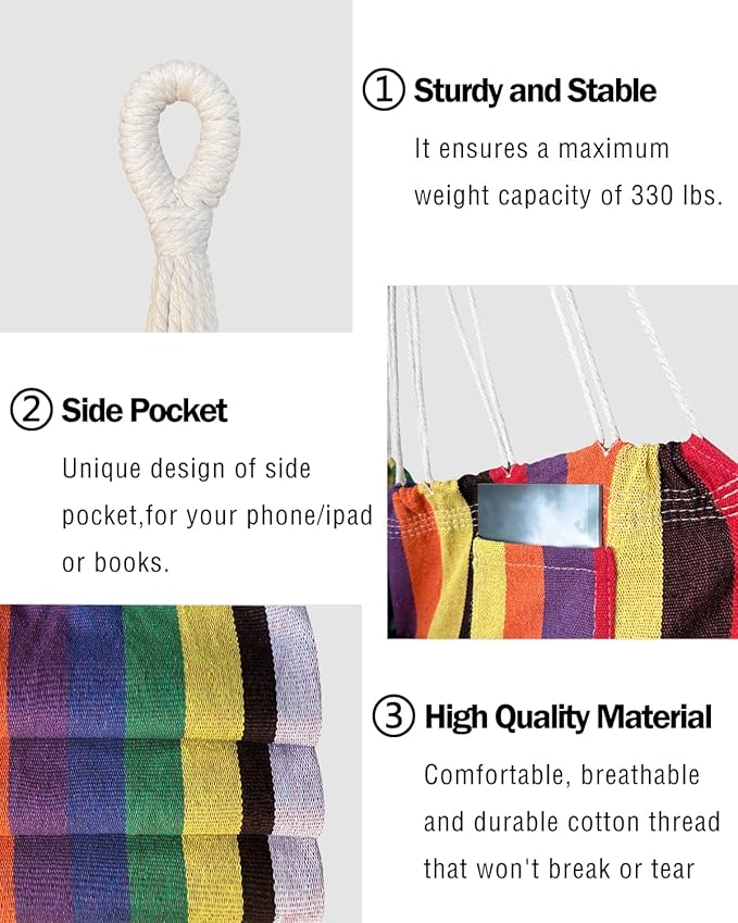 Halalona Hammock Chair Hanging Hammock Chair Rope Swing 2 Cushions - Image 4