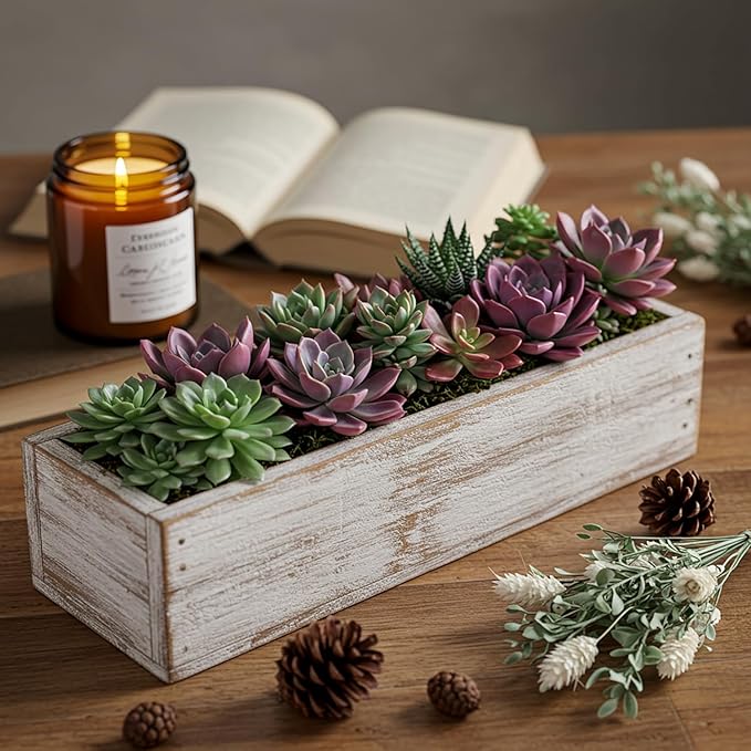 Dandat 5 Set Wood Boxes for Centerpieces 12x4 Inch Rectangle Wooden Planter Box - Image 4