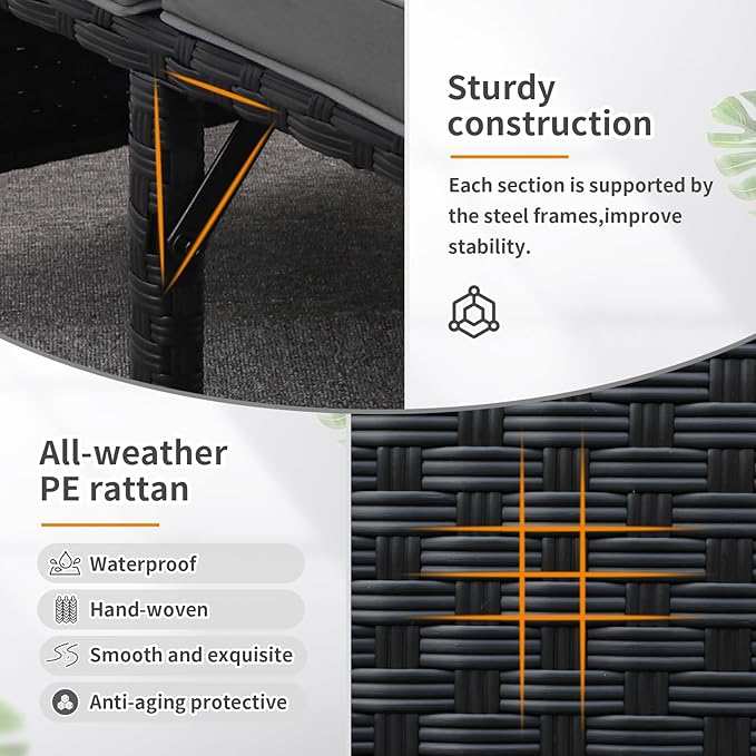 Valita 3-Piece Outdoor PE Rattan Furniture Set Patio Black Wicker Conversation - Image 5