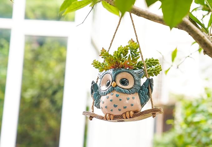 Swing Owl Hanging Planters for Indoor Plants, Cute Small Succulent Pots - Image 7