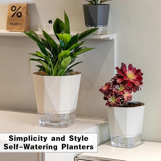 4 Packs Self Watering Plant Pots, Plastic Flower Pots - Image 7