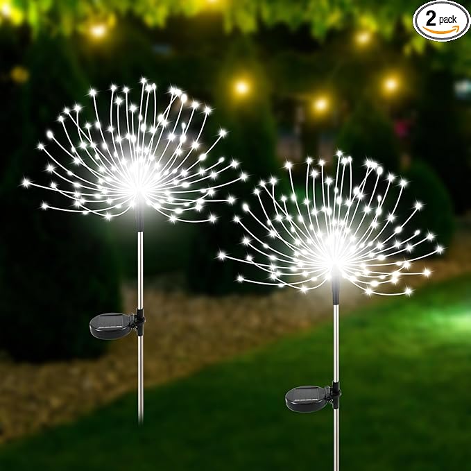 Solar Garden Lights Outdoor Waterproof, 2 Pack 120 LED Solar Firework Lights by Slyuexu