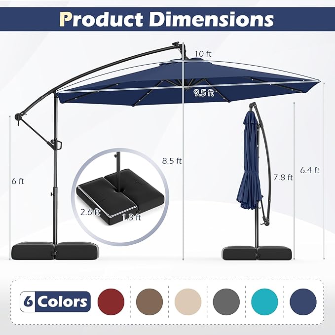 Tangkula 10ft Solar LED Patio Umbrella - Image 6