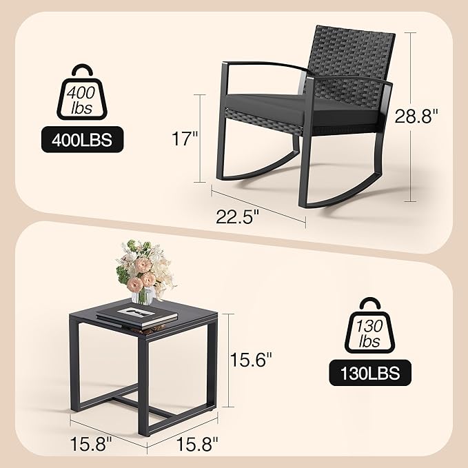 3 Pieces Patio Furniture Set Rocking Bistro Set, Outdoor Patio Furniture Set - Image 2