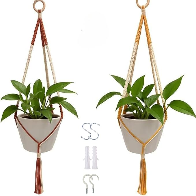 feedee 2 Pack Plant Hanger Indoor, Hanging Plant Holder, Macrame Plant Hangers by Feedee