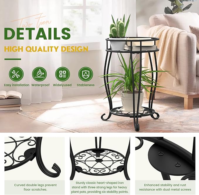 TOSKING 2 Tier Metal Plant Stand Indoor Outdoor, Rustproof Stable Plant Stands - Image 3
