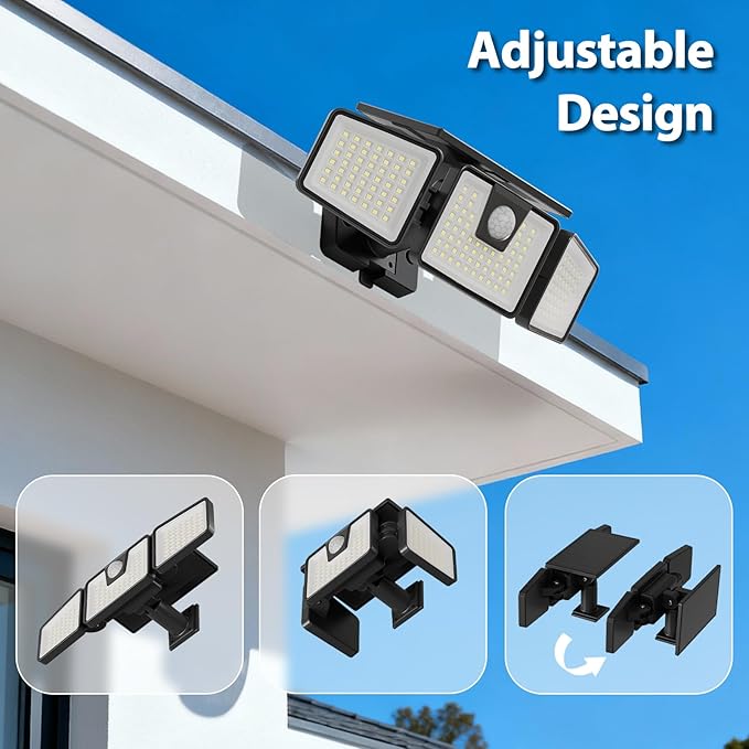 INCX Solar Motion Sensor Lights Outdoor, 3 Heads Security Lights Solar Powered - Image 3