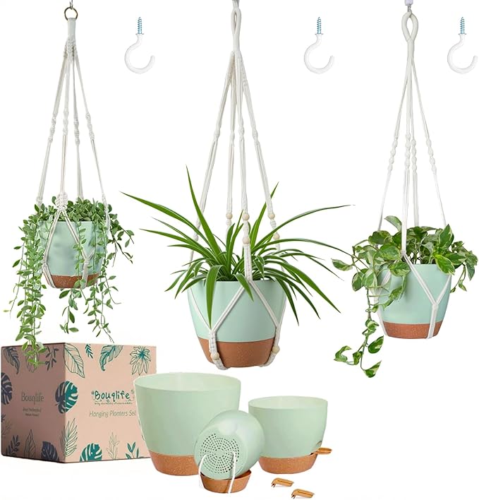 Larege Hanging Planters with Macrame Plant Hangers by Bouqlife