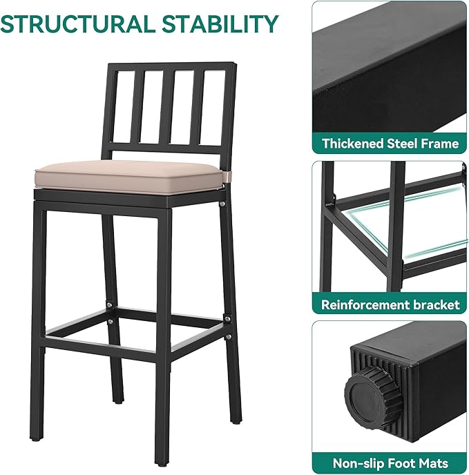 YITAHOME Outdoor Bar Stools Set of 2, Cushioned Metal Outdoor Bar Stools - Image 9