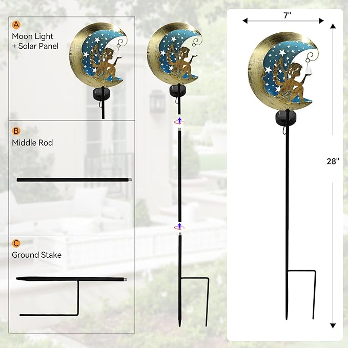 Solar Angel Moon Garden Stake Light – Outdoor Metal Yard Decoration - Image 5