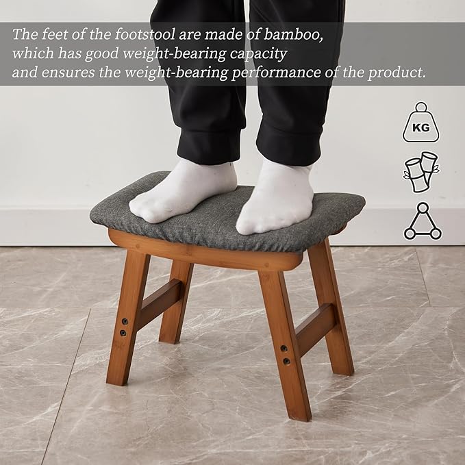 Foot Stool, Bamboo Small Sofa Foot Rest Under Desk, Extra Seating - Image 4