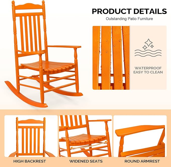 VINGLI Wooden Rocking Chair, Outdoor Chair - Image 5