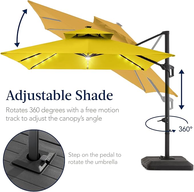 Best Choice Products 9x12ft LED Cantilever Patio Umbrella w/Base Included & - Image 5