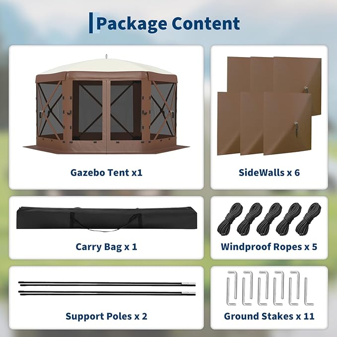 13x13FT 6-Sided Pop Up Gazebo Tent，One-Push Setup Canopy Tent - Image 9