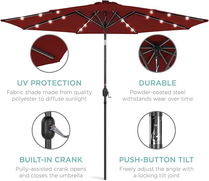 Best Choice Products 10ft Solar Polyester LED Lighted Patio Umbrella w/Tilt - Image 5