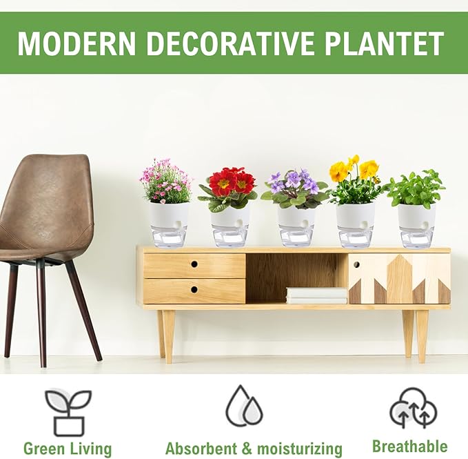 6Inch Self Watering Planter Pots 4 Pack Plant Pot - Image 6