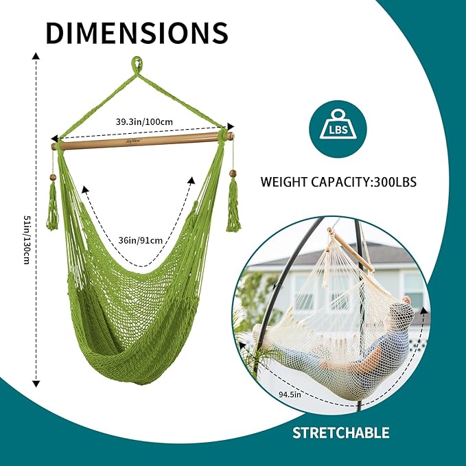 JoyView Hammock Chair with Spreader Bar Caribbean Hammock Swing Chair 300 LBS - Image 2