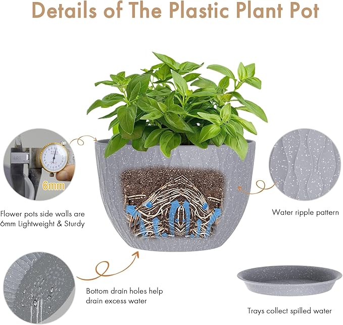 12 Inch Wide Water Ripples Flower Pots - Image 3