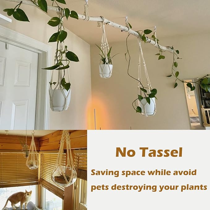 Macrame Plant Hangers with Pots and Saucers, 3 Pack Hanging Planters - Image 4