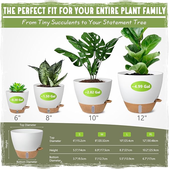 Self-Watering Pots for Indoor Plants 4 Pack, 6/8/10/12 Inch Outdoor Planters - Image 2