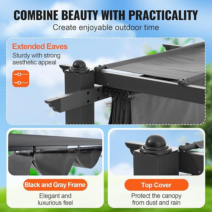 VEVOR 10'x10' Outdoor Retractable Pergola - Image 6
