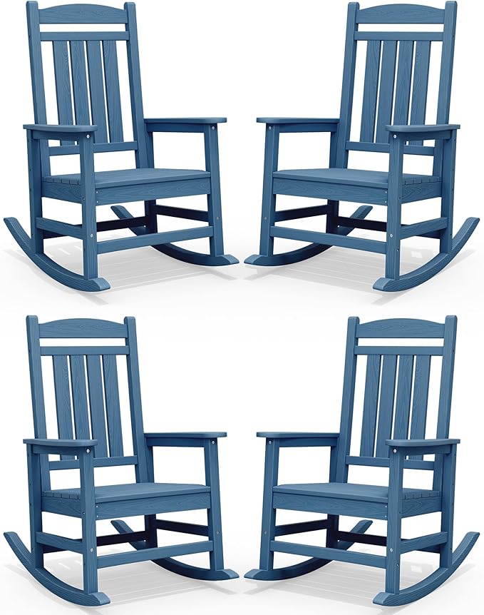 SERWALL Rocking Chairs Set of 4, HDPE Outdoor Rocking Chair, All-Weather Porch by SERWALL