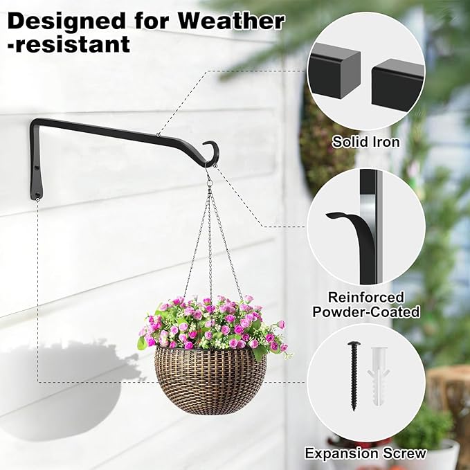 Gtongoko 2 Pack 12 Inch Metal Plant Hangers Wall Hooks - Image 2