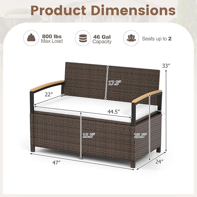 RELAX4LIFE Wicker Outdoor Storage Bench - Image 2