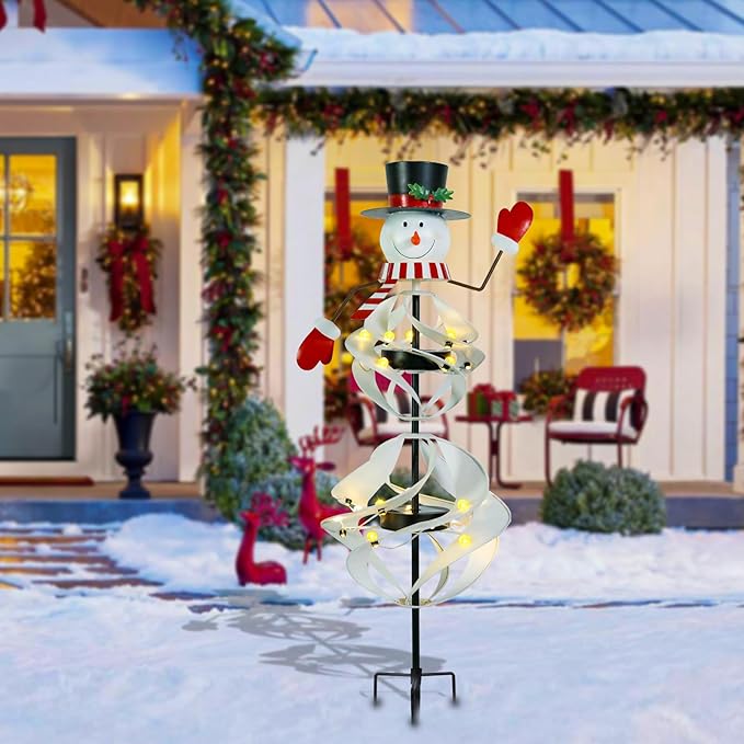 Outdoor Christmas Decorations Snowman Solar Wind Spinner Lighted Christmas Yard - Image 6