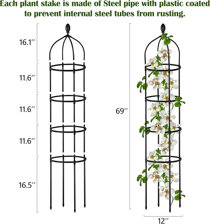 2 Pcs Garden Obelisk Trellis for Climbing Plants Outdoor 6 Ft Rose Bush Round - Image 2