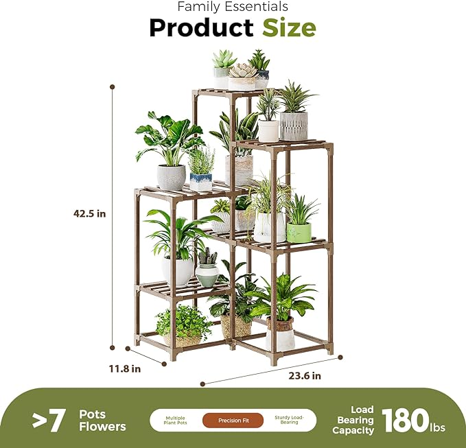 Bamworld Plant Stand Indoor Plant Shelf Outdoor Corner Wood Plant Table 7 Pots - Image 5