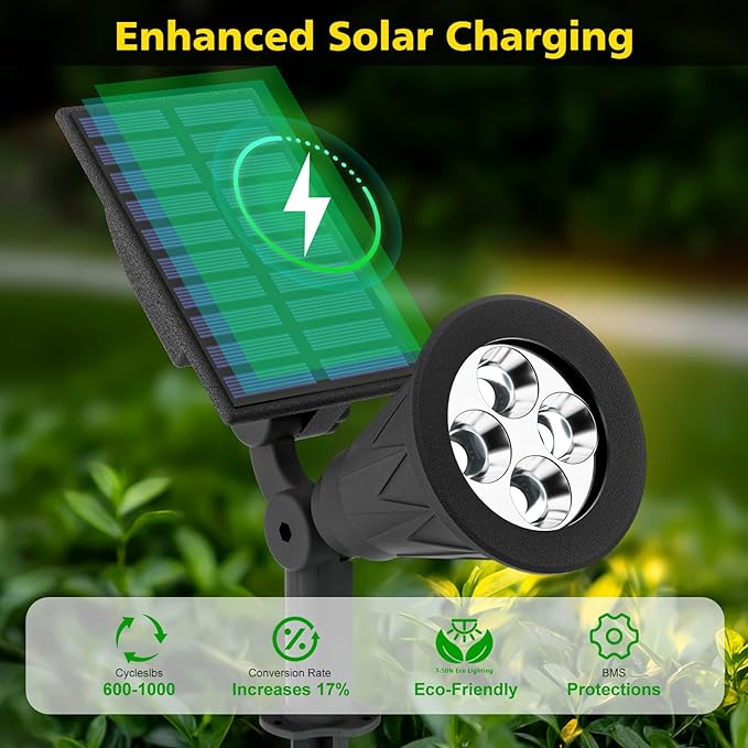 T-SUN Green Solar Spotlights, Auto-ON/Off 180°Angle Adjustable Solar Lights - Image 3