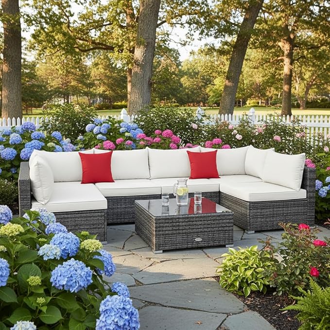 Tangkula 7 Pieces Wicker Patio Furniture Set, All-Weather Outdoor Rattan - Image 2