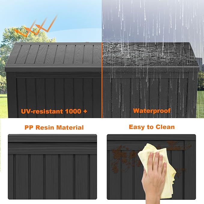 180 Gallon Resin Deck Box, Lockable Patio Outdoor Storage Box - Image 3