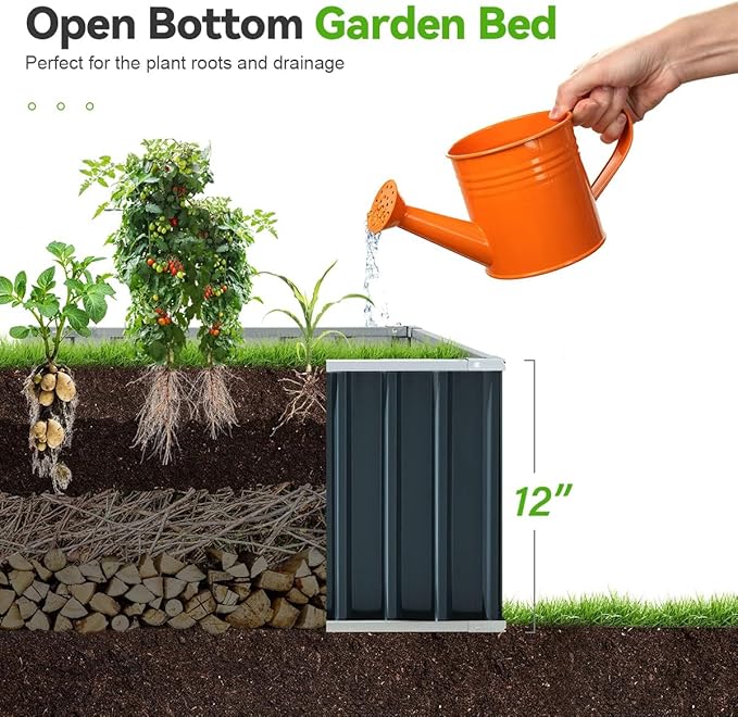 KING BIRD Raised Garden Bed 68" x 36" x 12" Galvanized Steel Metal Outdoor - Image 8
