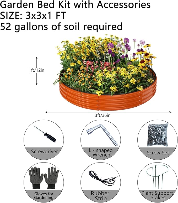 Galvanized Metal Planter Round Raised Garden Bed Kit - Image 3
