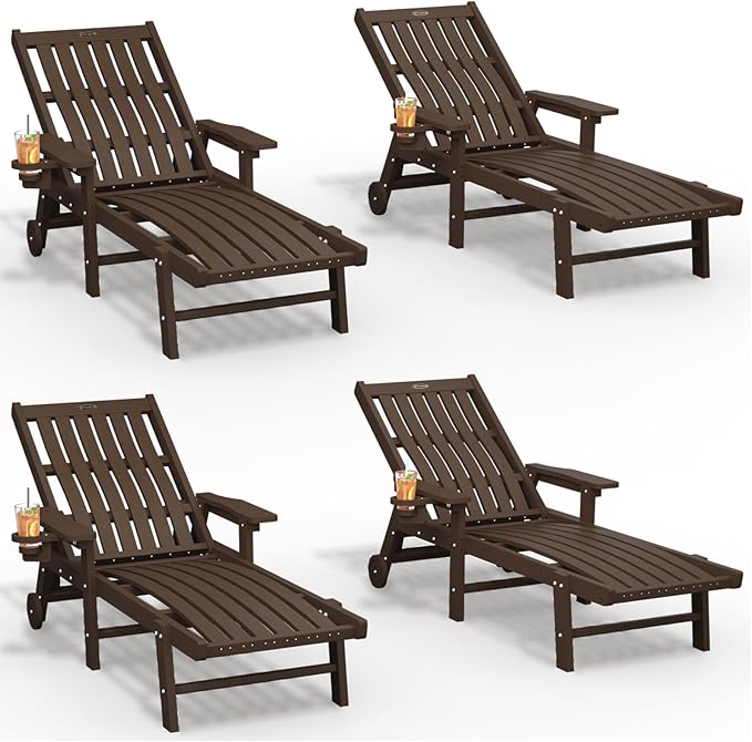 Patio Chaise Lounge Chair Set of 4, Oversized Lounge Chair Outdoor by THOEOE