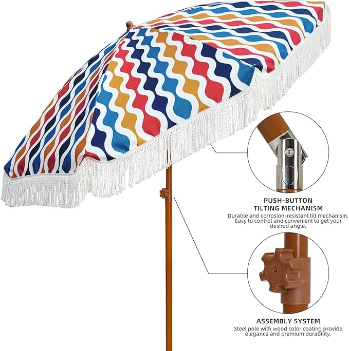AMMSUN 7ft Patio Umbrella with Fringe Outdoor Tassel Umbrella UPF50+ Premium - Image 2