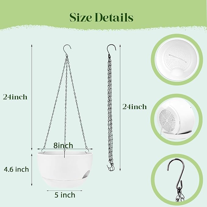 Set of 4-8 Inch Self Watering Hanging Planters - Image 2
