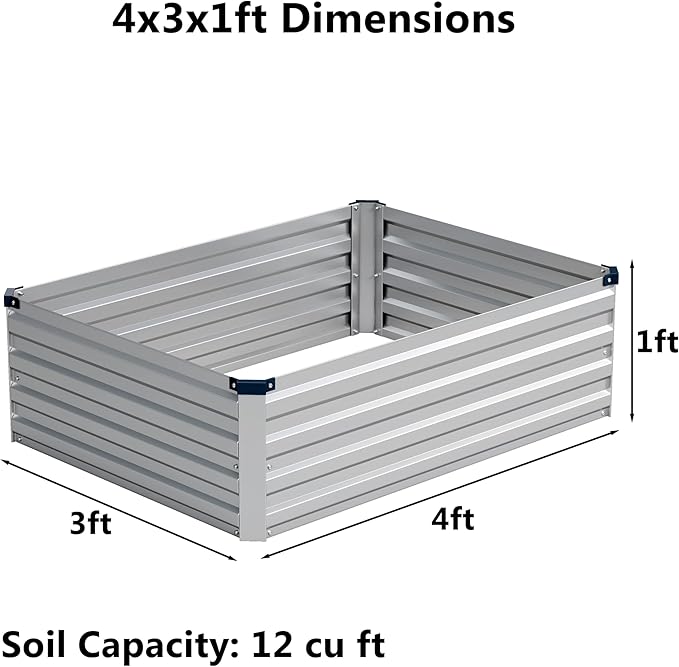 4x3x1 ft Galvanized Raised Garden Bed, Outdoor Planter Box Metal Patio Kit - Image 2