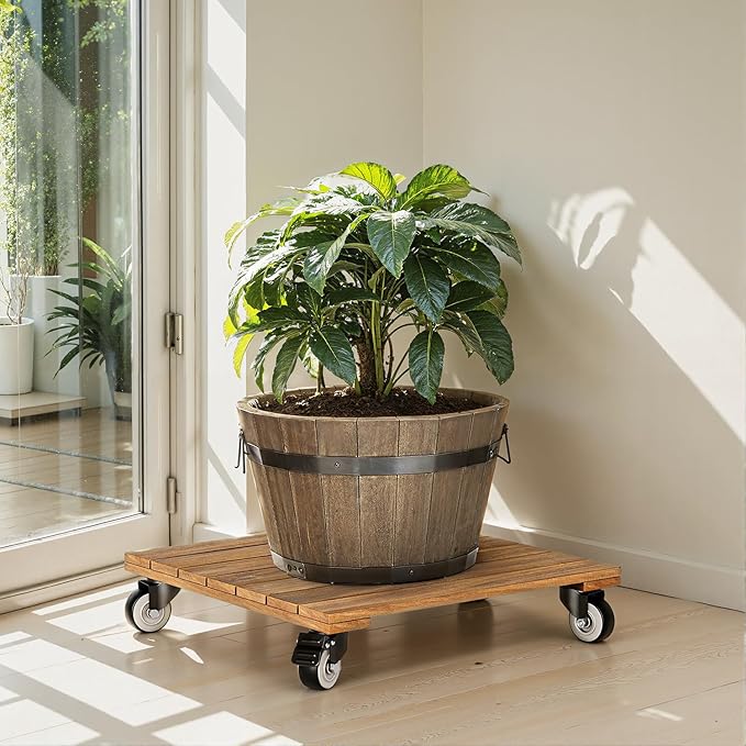 Idzo 2-Pack 14 Inch Wood Plant Caddy - Image 7