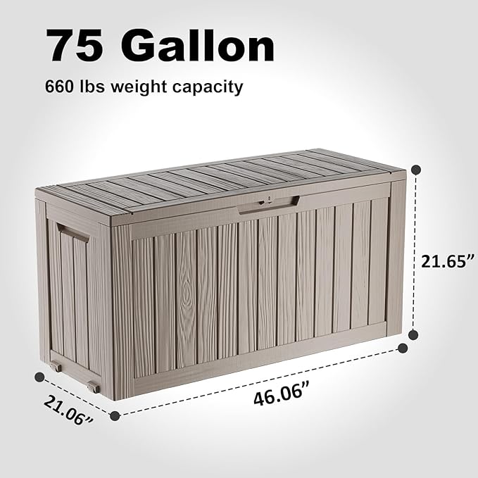 DRATO 75 Gallon Deck Box, Waterproof Resin Large Outdoor Storgae Box - Image 2
