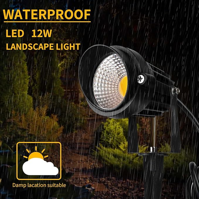Warm White Spotlight, 12W 3000K Landscape Spot Lights, IP65 Waterproof Garden - Image 3