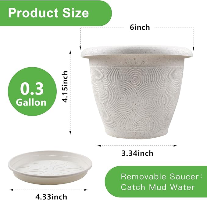 6 Inch Flower Pots Planters for Indoor Outdoor Plants, 6 Pack Plastic Small - Image 3